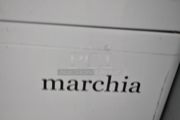 Marchia MDC78W refrigerated merchandiser, white finish, 110-120V, countertop design. Visible "marchia" branding.