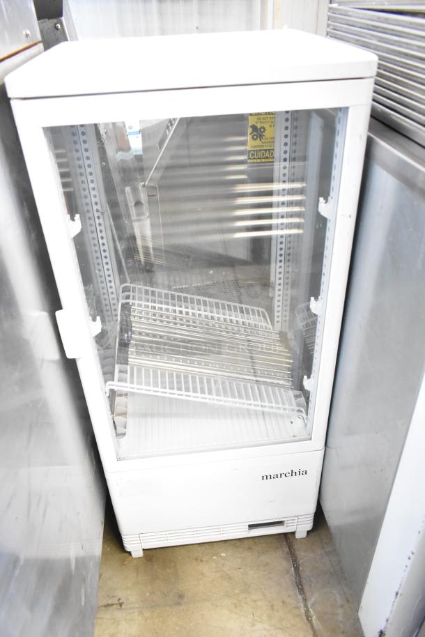 Marchia MDC78W countertop refrigerated merchandiser, white, glass door, 110-120V, clean, like-new condition.