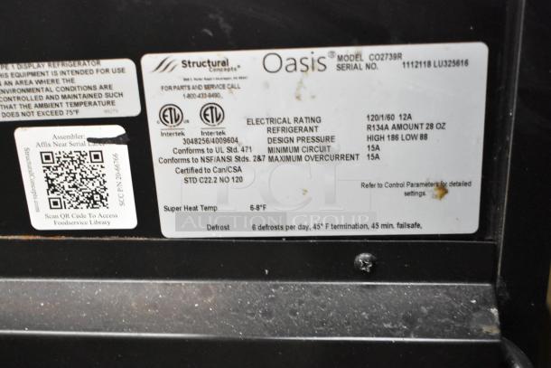 Structural Concepts Oasis CO2739R grab n go merchandiser label, 120 volts, 1 phase, R134A refrigerant, serial 1112118 LU325616.