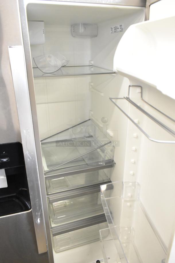 Brand new 2017 Whirlpool WRS321SDHZ00 reach-in cooler with freezer, ice/water dispenser, interior view, 115V, 1-phase.