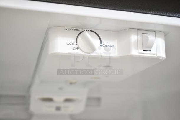 2024 Frigidaire FFTR20M5VS7 cooler with freezer, thermostat dial shown; scratch and dent condition, 115V, 1 phase.