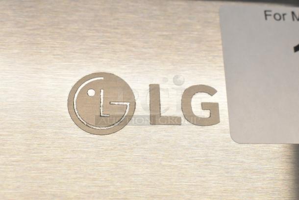 LG logo etched on stainless steel surface of the 2025 LF30S8210S/01 Reach In French Door Style Cooler.