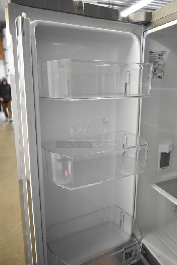 2025 LG LF30S8210S/01 French Door Cooler, clean interior, adjustable shelves, energy-efficient, 115V, label visible.