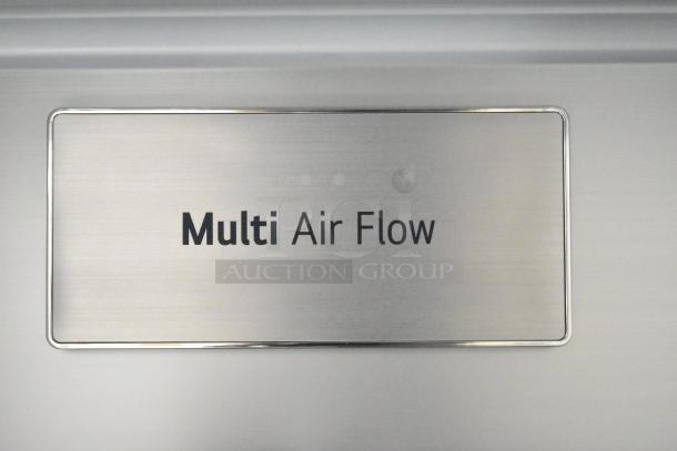 Close-up of the "Multi Air Flow" label on the 2025 LG LF30S8210S/01 French door cooler with drawer freezer.