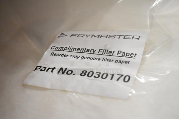 Frymaster filter paper package with label showing "Complimentary Filter Paper," part no. 8030170, for deep fat fryer model FPPH255CSE.