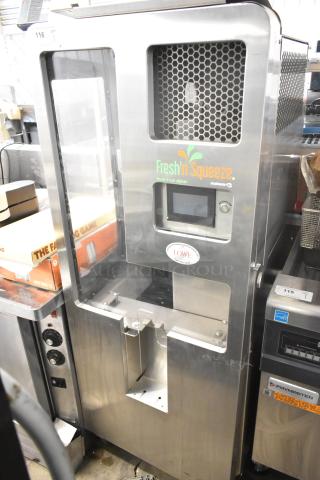LATE MODEL JBT 2ND-GEN-MFJ-HE Fresh N Squeeze citrus juicer, commercial floor style, 120V, on casters.