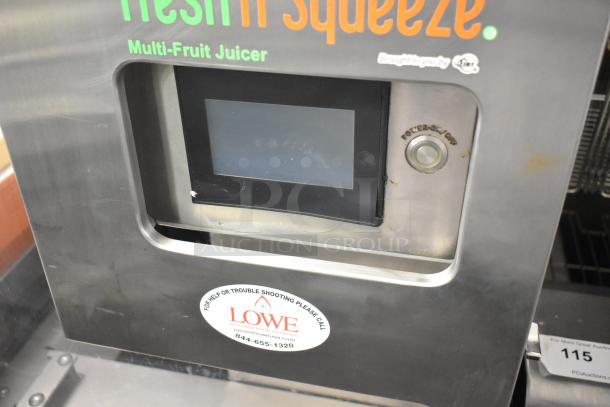 JBT 2ND-GEN-MFJ-HE Fresh N Squeeze citrus juicer, floor style, commercial casters, 120V, touchscreen, stainless steel.