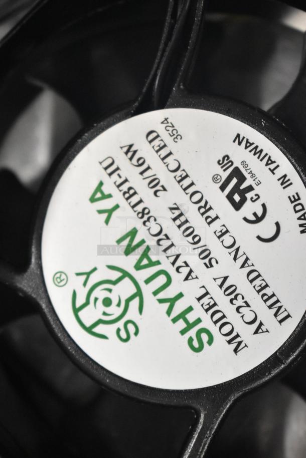 Shyuan blower wheel, model 4A712G38T1U, 120V/60Hz, 25W, marked "Made in Taiwan." Part of 20 item auction lot.