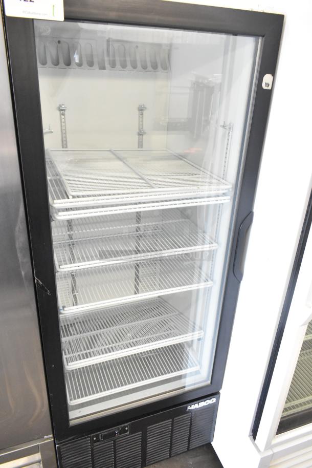 Habco SE12 Commercial Single Door Cooler Merchandiser, black frame, glass door, multiple wire shelves, 115V, 1 Phase.