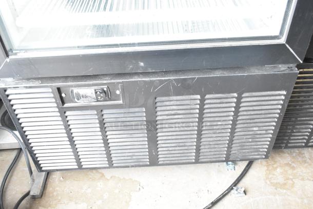 2019 Habco SE18 cooler merchandiser, single door, commercial use, 115V, 1 phase, visible scratches on the lower panel.