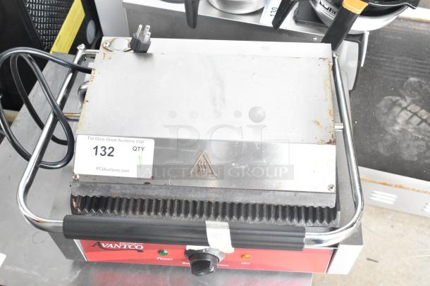 Avantco 177P7B Countertop Panini Press, 120 Volts, used condition, visible controls and power indicator.