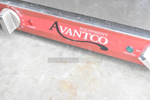 Avantco CO-16 countertop convection oven, red panel with power and heating indicators, in used condition.