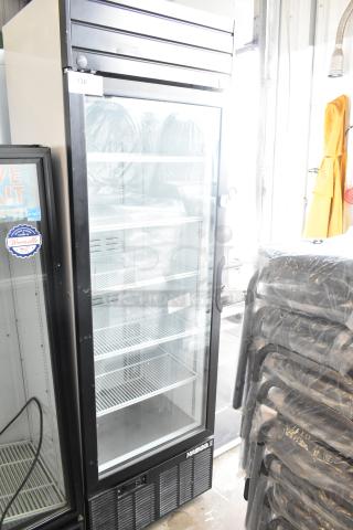 2019 Habco SE18HC single door cooler merchandiser, 115V, 1 phase. Features glass door, adjustable shelves, good condition.