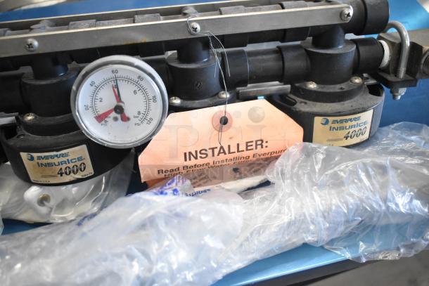 Three items: Everpure 4000 water filter head with gauge, Marinco CL40FC-B power protective cap, Hoshizaki ice machine door.