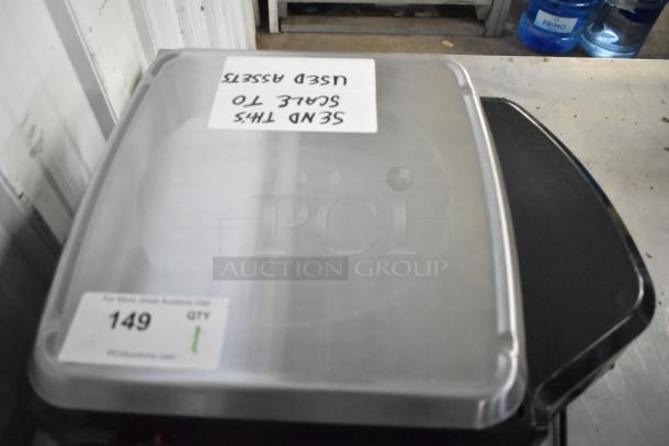 2024 Hobart HTi-7LH4W commercial countertop scale, silver, 120/208-240V, 1 phase, tested, working condition, label visible.