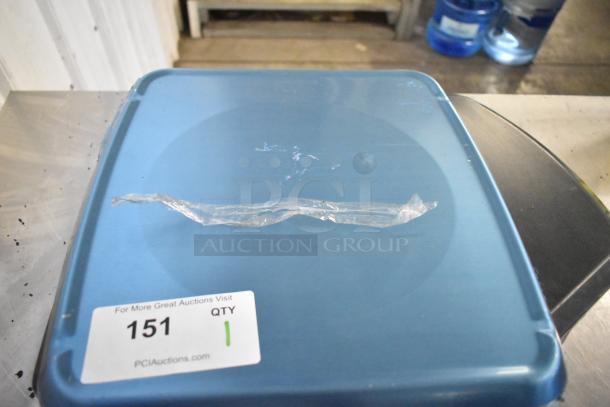 Hobart commercial countertop scale, 120/208-240V, 1 phase, blue surface, tested and working, auction tag visible.