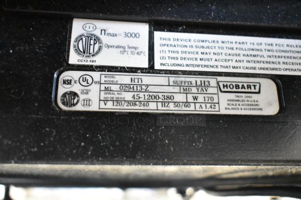 2019 Hobart HTi-LH3 Commercial Countertop Scale, tested and working, 120/208-240V, 1 Phase, Model 029413-Z, Serial 45-1200-380.