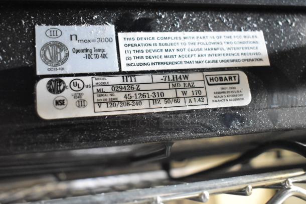 2023 Hobart HTi-7LH4W commercial countertop scale. Model HTi-7LH4W, 120/208-240V. Tested, working. Serial No. 45-1261-310.