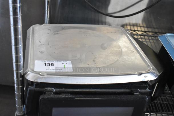 Hobart commercial countertop scale, 120/208-240V, 1-phase, untestable due to cut power cord, auction tag “156 QTY 1.”