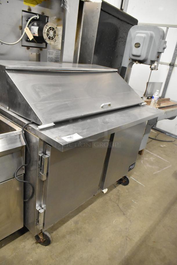 Beverage Air SPE48-18M commercial prep table with bain marie top, on casters, 115V, 1 phase, stainless steel, used condition.