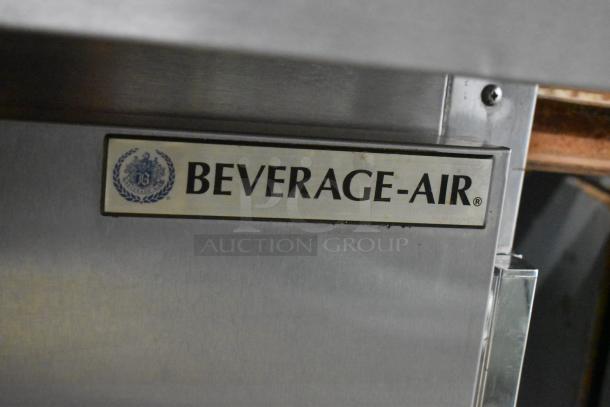 Beverage Air SPE48-18M sandwich salad prep table with Bain Marie top, on commercial casters, 115V, 1 Phase.