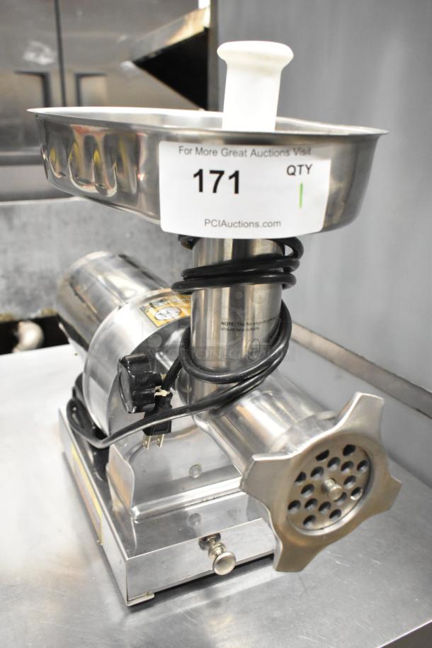 Backyard Pro 554BSG12 #12 Electric Meat Grinder, stainless steel, 120V, excellent condition, auction tag visible.