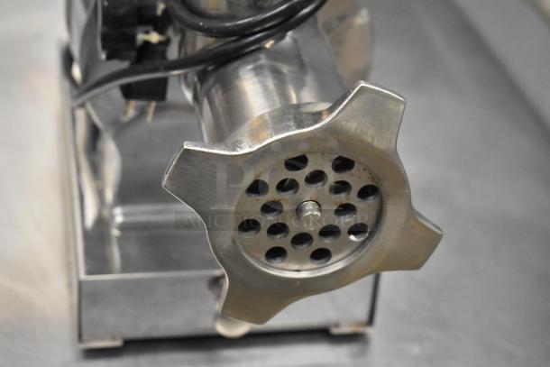 Backyard Pro 554BSG12 Electric Meat Grinder, stainless steel, #12, 120V, butcher series, front view showing grinding plate.