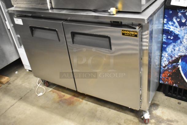 Cooltech CTR-48LBB commercial 2-door undercounter cooler, stainless steel, on casters, 115V, 1 phase, good condition.