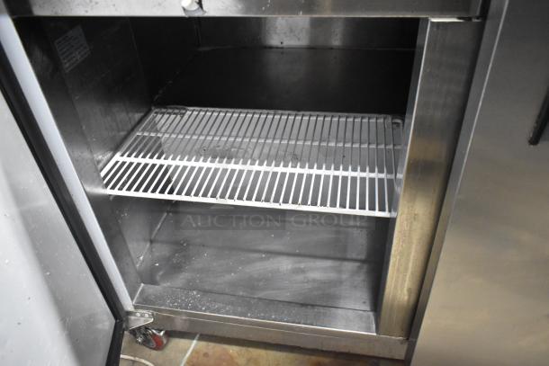 Cooltech CTR-48LBB 2-door undercounter cooler, stainless steel, commercial casters, used condition, 115 volts, 1 phase.