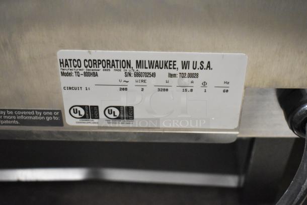 Brand new Hatco TQ-800HBA Toast Qwik conveyor toaster. Model label shows 208V, 1 Phase, 60Hz. 3" opening, scratch and dent.