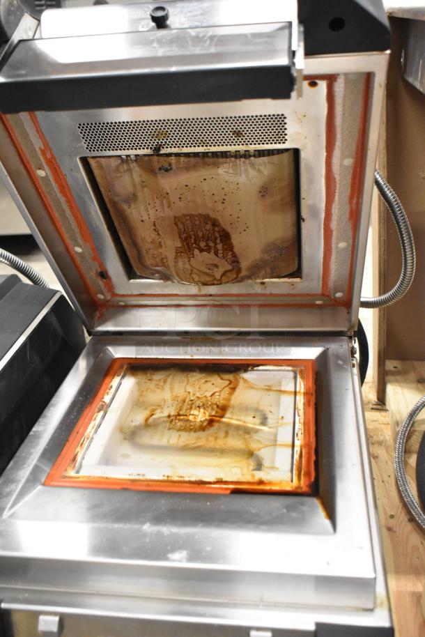 2019 Electrolux HSPP3BPRS commercial panini press, stainless steel. Light wear, visible grease stains inside. 208V, 1 Phase.