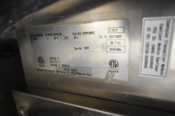 2019 Electrolux HSPP3BPRS Panini Press, 208V, 1 Phase, model label detail showing serial and compliance info.