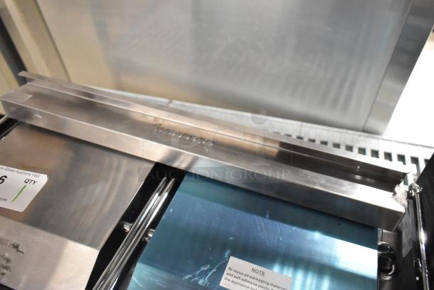 Avantco 177PG400 Commercial Dual Panini Grill with grooved plates, 19 5/8" x 9 1/8" surface, brand new, scratch and dent.