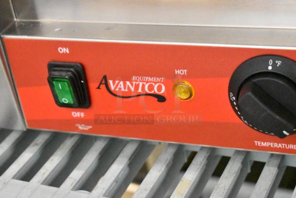 Avantco 177PG400 commercial dual panini grill with grooved plates, new condition, 19 5/8"x9 1/8" surface, 120V.