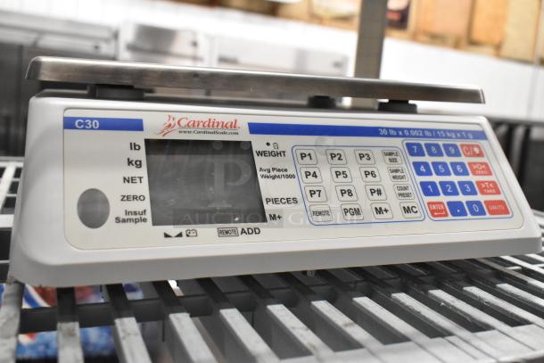Cardinal C30 countertop scale, 30-pound capacity, digital display, pristine condition, visible control buttons.