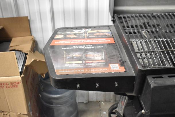 Char-Griller Professional Propane Gas Grill with dual-fuel option. Features include a compact design and versatile cooking capabilities.