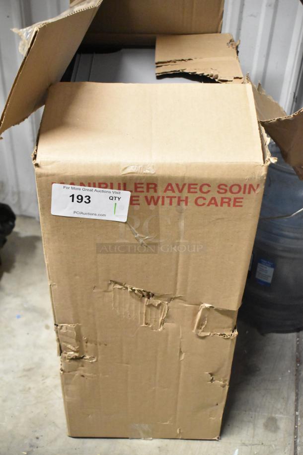 Box containing Torex legal drawer with lock and slider, labeled as "Brand New Scratch and Dent". Box shows visible damage.