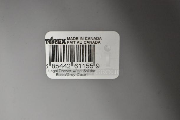 BRAND NEW Torex Legal Drawer with lock and slider, scratch and dent condition, made in Canada, Black/Gray.