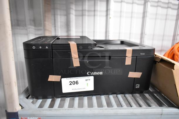 Canon countertop printer-scanner-copier, TR4720, black, 120V, 1-phase, with power and function buttons, auction tag 206 visible.