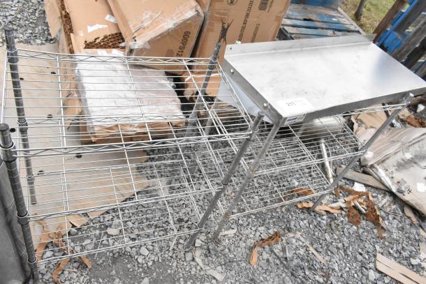 2 chrome finish 3-tier wire shelving units, excellent for storage. Buyer must dismantle; consider freight charges.