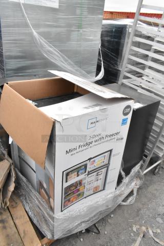 Three mini coolers, including Galanz GLR33MBKE23 and Black & Decker BCD33B, 120 volts, 1 phase, in original packaging.