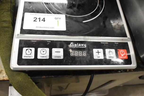 Galaxy 177GICP18 single burner induction range, countertop model, 120V, features preset, timer, and power controls.
