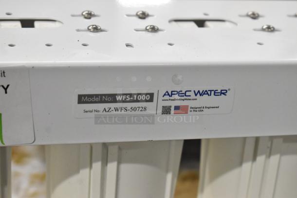 Apec Water WFS-1000 Water Filtration System, model WFS-1000, serial AZ-WFS-50728, label indicates US design.