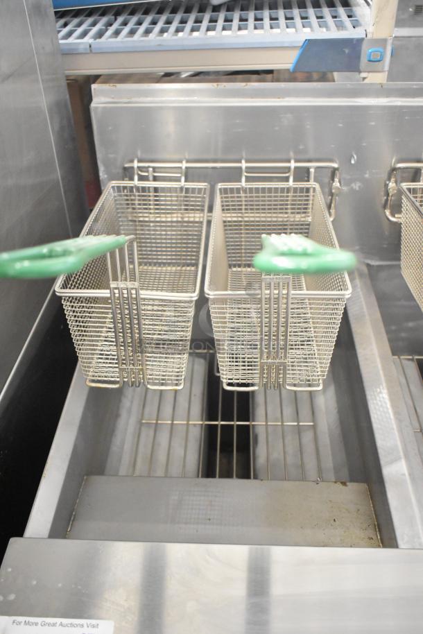 BRAND NEW 2021 Frymaster FPPH255CSE propane fryer with filtration system, 4 metal baskets, on casters, 80,000 BTU.