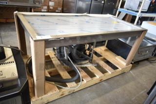 Brand new Hatco FTB-3 Frost Top, 57" three pan drop-in, 120V, 1 Phase, with scratches and dents, on wooden pallet.