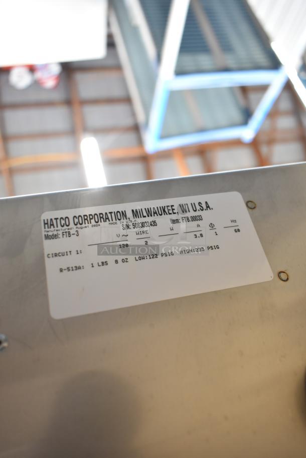 BRAND NEW SCRATCH AND DENT Hatco FTB-3 commercial frost top. 57" three pan drop-in, 120 Volts, 1 Phase. Label shows specs.