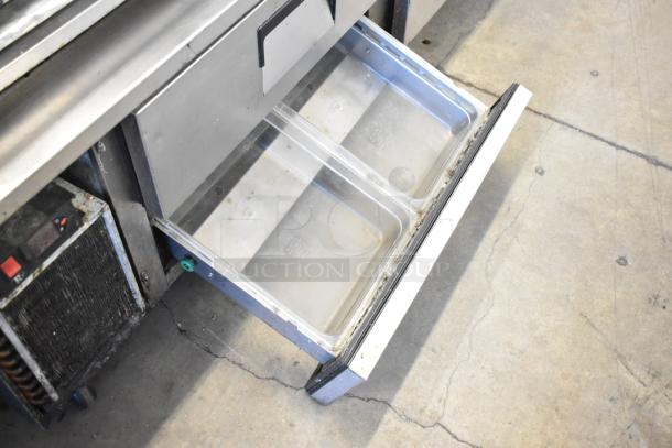 Radiance commercial countertop 6-burner gas range on Everest 4-drawer chef base, stainless steel, well-maintained condition.