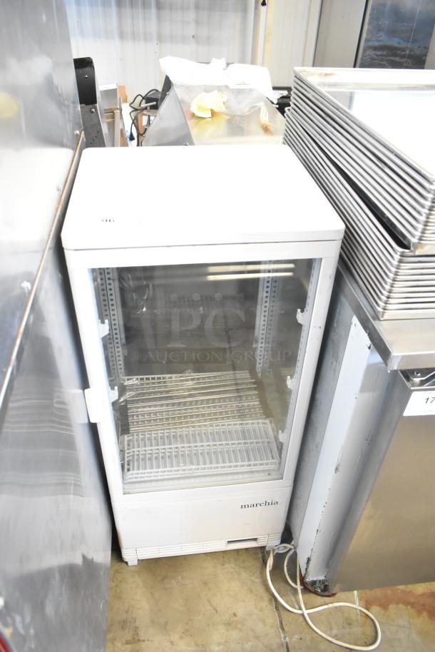 Marchia MDC78W countertop refrigerated merchandiser, glass door, white, 110-120 volts, 1 phase, excellent condition.
