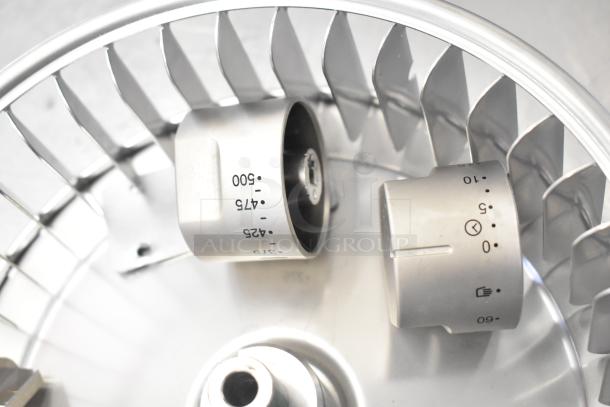 Brand new Cadco/Unox blower wheel with numbered settings. Metal construction, ideal for replacement or repair.