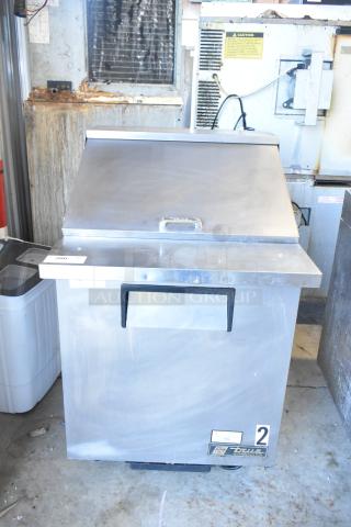 True TSSU-27-12M-B Commercial Sandwich Salad Prep Table, Bain Marie Mega Top, on casters. 115V, 1 Phase. Used condition.